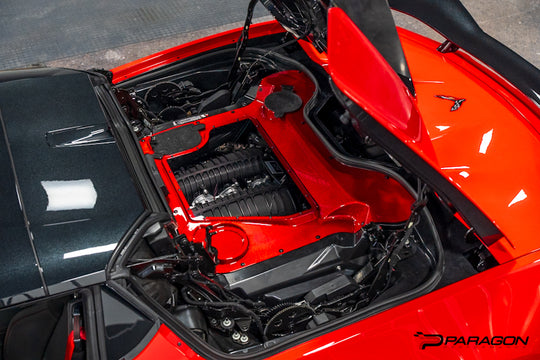 Paragon Performance C8 Corvette Stingray Red Carbon Fiber Clear Engine Cover - Convertible