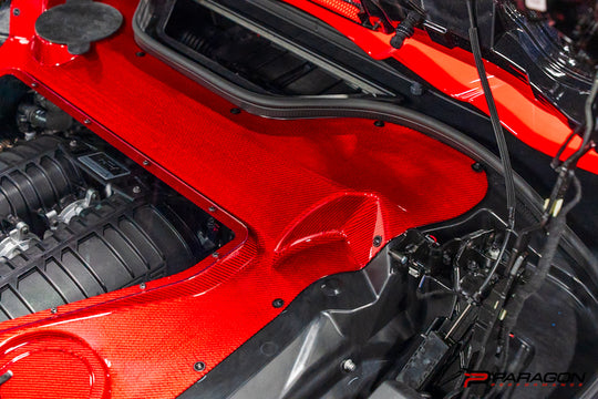 Paragon Performance C8 Corvette Stingray Red Carbon Fiber Clear Engine Cover - Convertible
