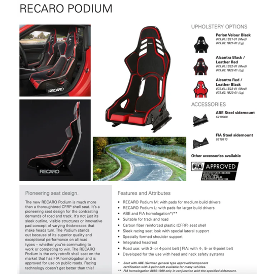 RECARO Podium Carbon Fiber Racing Seat - Pair (FIA 8855-1999)