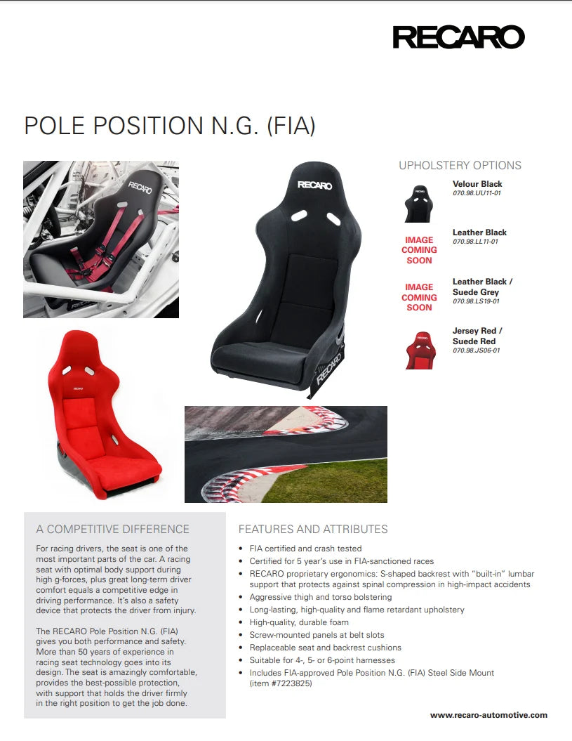 RECARO Pole Position N.G. Racing Seat (FIA 8855-1999)