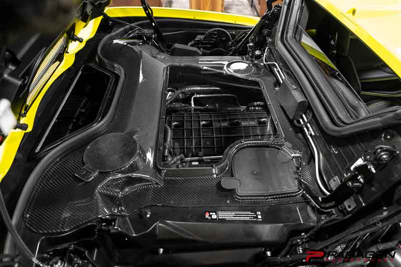 Paragon Performance C8 Corvette Stingray Carbon Fiber Clear Engine Bay Cover - Convertible 