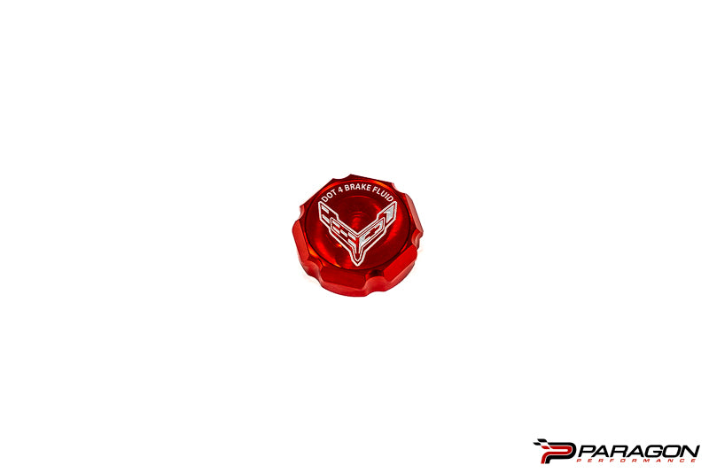 Paragon Performance C8 Corvette Stingray Flag Billet Brake Fluid Cap Cover - Black, Blue, or Red