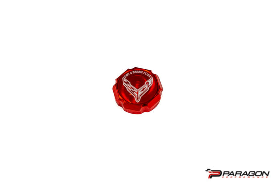 Paragon Performance C8 Corvette Stingray Flag Billet Brake Fluid Cap Cover - Black, Blue, or Red