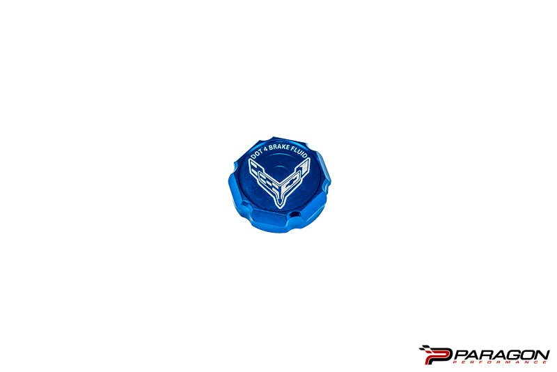 Paragon Performance C8 Corvette Stingray Flag Billet Brake Fluid Cap Cover - Black, Blue, or Red