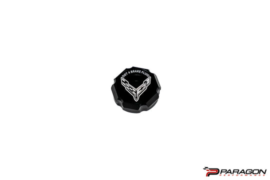 Paragon Performance C8 Corvette Stingray Flag Billet Brake Fluid Cap Cover - Black, Blue, or Red