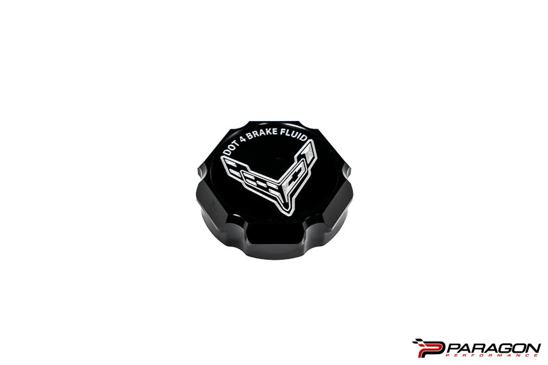Paragon Performance C8 Corvette Stingray Flag Billet Brake Fluid Cap Cover - Black, Blue, or Red