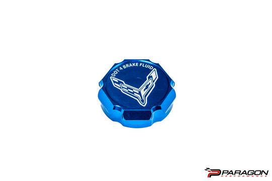 Paragon Performance C8 Corvette Stingray Flag Billet Brake Fluid Cap Cover - Black, Blue, or Red