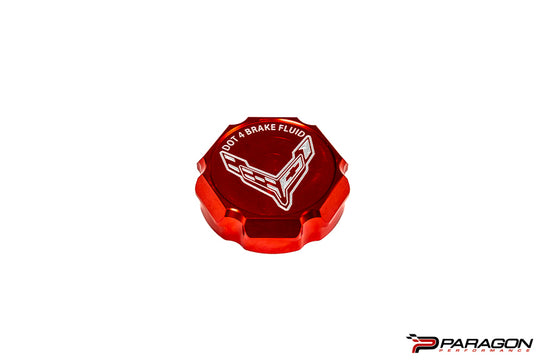Paragon Performance C8 Corvette Stingray Flag Billet Brake Fluid Cap Cover - Black, Blue, or Red