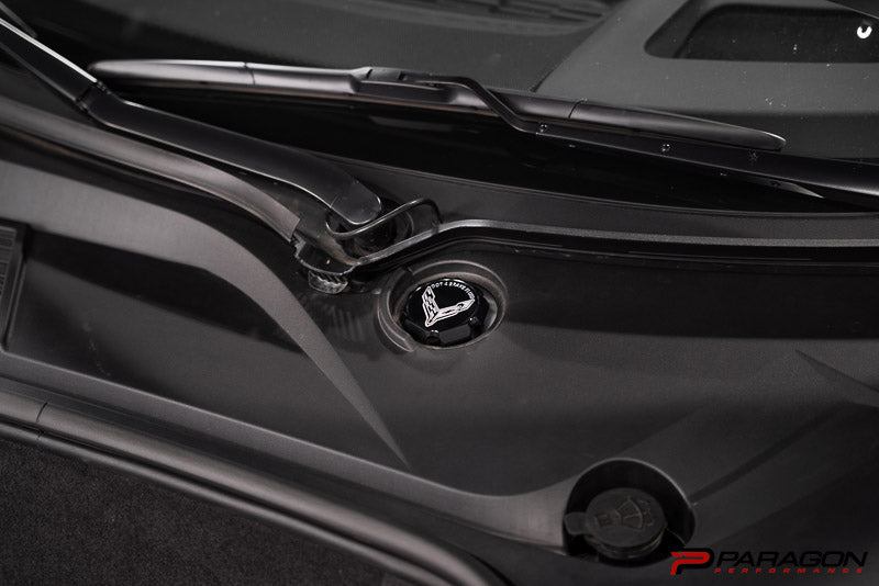 Paragon Performance C8 Corvette Stingray Flag Billet Brake Fluid Cap Cover - Black, Blue, or Red