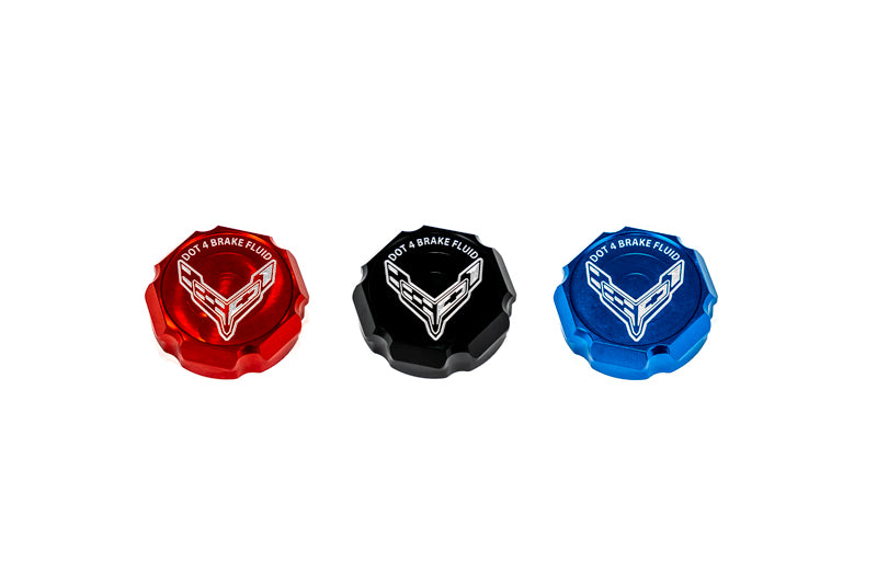 Paragon Performance C8 Corvette Stingray Flag Billet Brake Fluid Cap Cover - Black, Blue, or Red