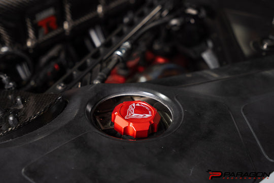 Paragon Performance C8 Corvette Stingray Flag Billet Coolant Cap Cover - Black, Blue, or Red