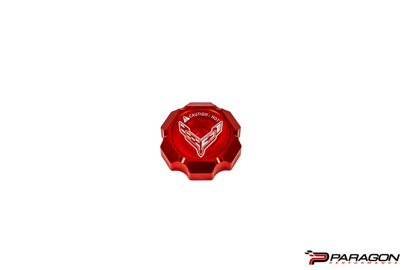 Paragon Performance C8 Corvette Stingray Flag Billet Coolant Cap Cover - Black, Blue, or Red