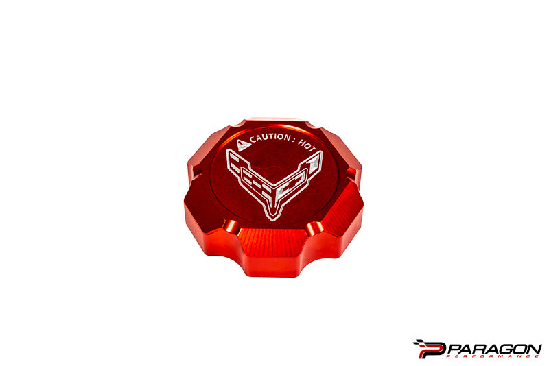 Paragon Performance C8 Corvette Stingray Flag Billet Coolant Cap Cover - Black, Blue, or Red
