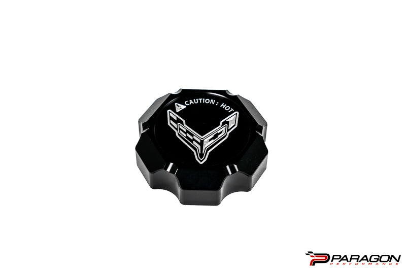 Paragon Performance C8 Corvette Stingray Flag Billet Coolant Cap Cover - Black, Blue, or Red