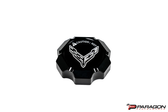 Paragon Performance C8 Corvette Stingray Flag Billet Coolant Cap Cover - Black, Blue, or Red