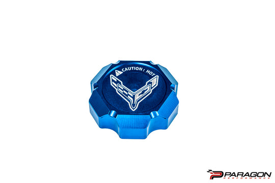 Paragon Performance C8 Corvette Stingray Flag Billet Coolant Cap Cover - Black, Blue, or Red