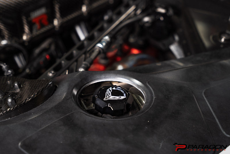 Paragon Performance C8 Corvette Stingray Flag Billet Coolant Cap Cover - Black, Blue, or Red