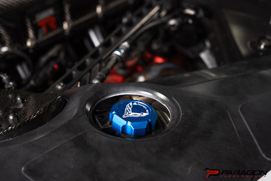 Paragon Performance C8 Corvette Stingray Flag Billet Coolant Cap Cover - Black, Blue, or Red