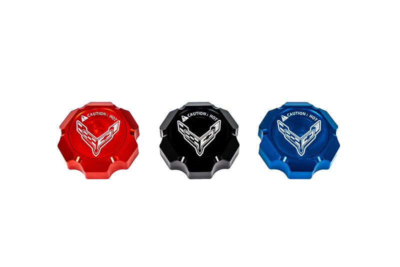 Paragon Performance C8 Corvette Stingray Flag Billet Coolant Cap Cover - Black, Blue, or Red