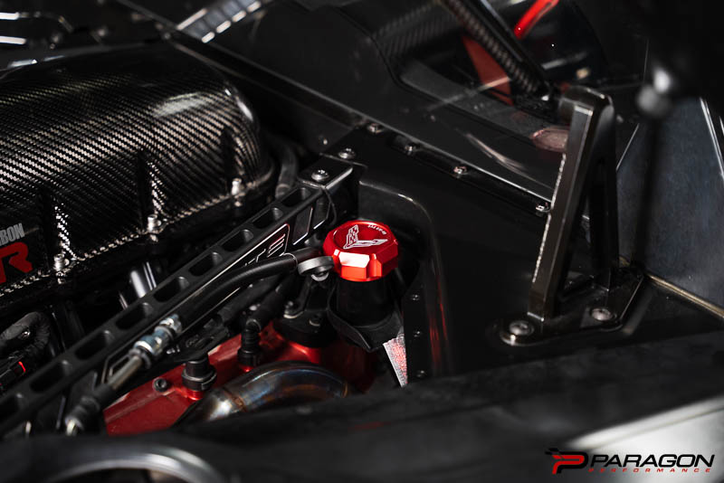 Paragon Performance C8 Corvette Stingray Flag Billet Oil Cap Cover - Black, Blue, or Red